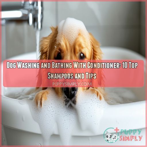 Dog washing and bathing with conditioner Dog washing and bathing with conditioner