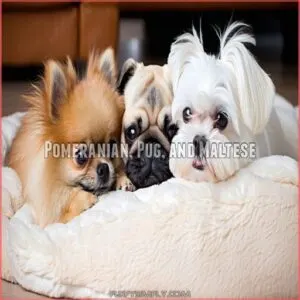 Pomeranian, Pug, and Maltese