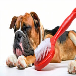 5. Red Rubber Grooming Brush with Loop Handle