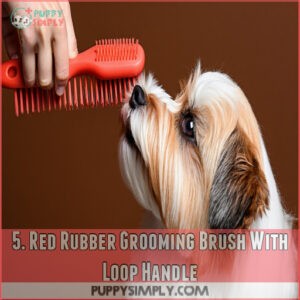 5. Red Rubber Grooming Brush With Loop Handle