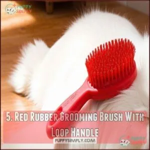 5. Red Rubber Grooming Brush With Loop Handle