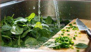 washing and chopping spinach