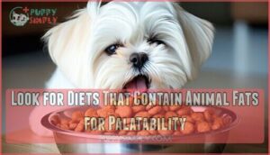 look for diets that contain animal fats for palatability