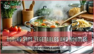 adding safe vegetables and noodles