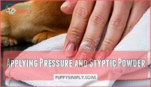 applying pressure and styptic powder