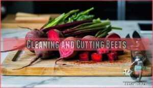 cleaning and cutting beets