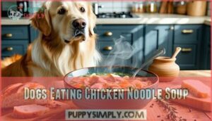 dogs eating chicken noodle soup