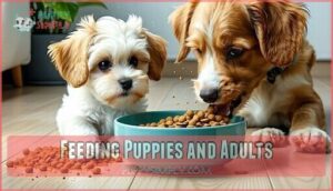 feeding puppies and adults