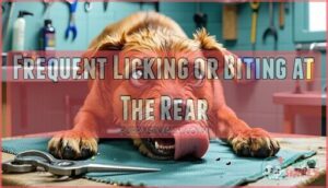frequent licking or biting at the rear