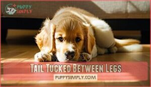 tail tucked between legs