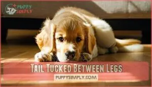 tail tucked between legs