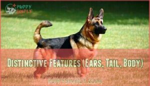 distinctive features (ears, tail, body)