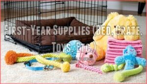first-year supplies (bed, crate, toys, etc.)