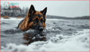 can german shepherds swim in cold water