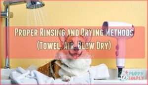 proper rinsing and drying methods (towel, air, blow dry)