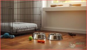 supplies: crates, beds, bowls, and toys