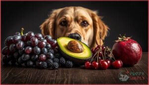 toxic fruits (grapes, raisins, avocado, cherries, currants, starfruit)