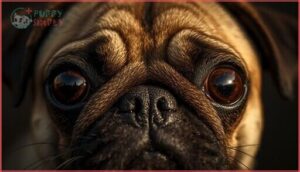 large round eyes and small folded ears