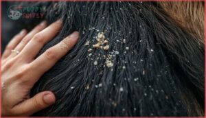 visible skin flakes and greasiness