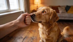 step 2 — hold a treat in a closed fist step 2 — hold a treat in a closed fist