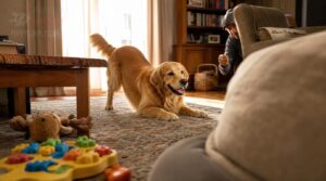 hide-and-seek with treats, toys, or family members hide-and-seek with treats, toys, or family members